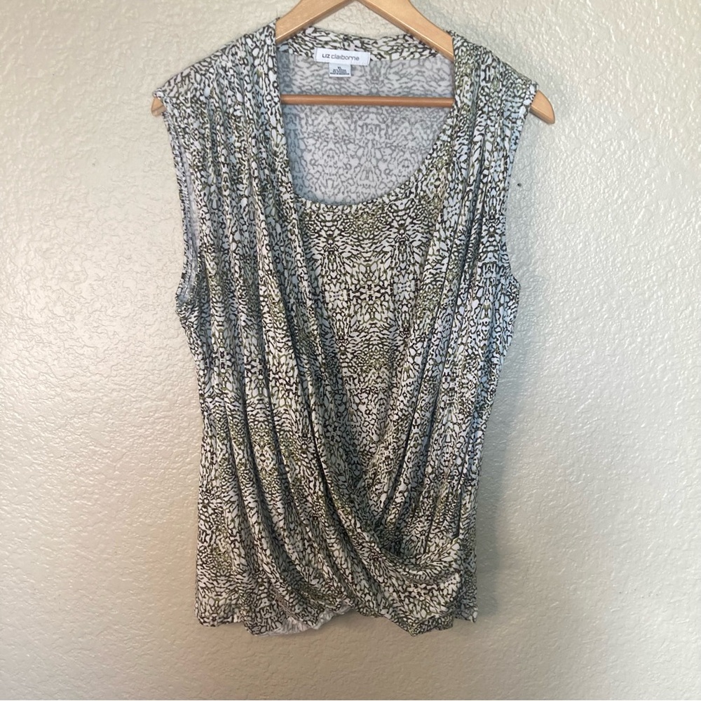 LIZ CLAIBORNE Women's Size XL Multicolor Drape-Front Knit Blouse Abstract Print